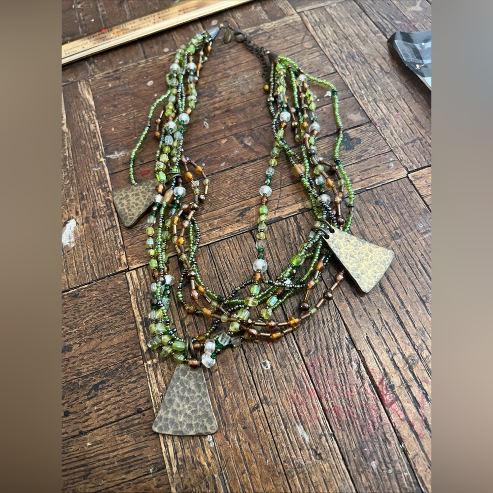 VINTAGE CHICOS Multicolor Beaded Necklace with Triangular Pendants WITH BRASS